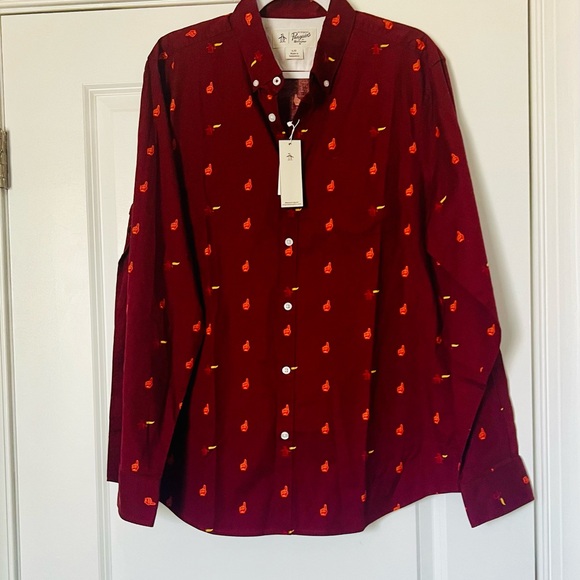 NWT Original Penguin Button Down Slim Fit Cabernet Sport Shirt Long Sleeve Sz L - Picture 3 of 16